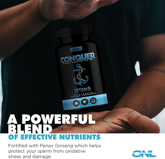 Conquer Mens Fertility Supplement - Testosterone Booster for Men w/ Maca Root, Horny Goat Weed &