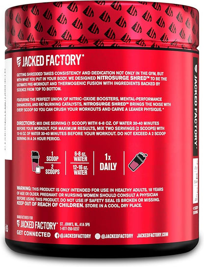 Jacked Factory NITROSURGE Shred Pre Workout Supplement - Energy Booster, Instant Strength Gains