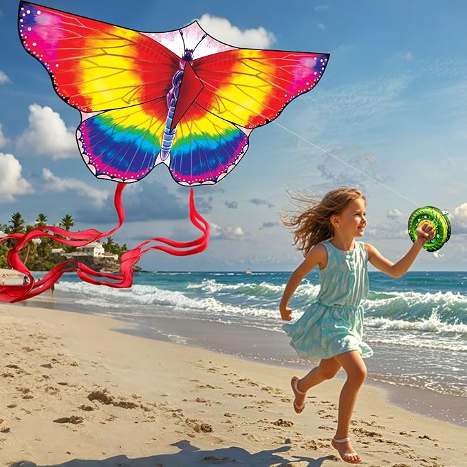 Large Butterfly Kite for Kids & Adults, 55" x 28" Easy to Fly Single Line Kite for Kids Ages 4-8