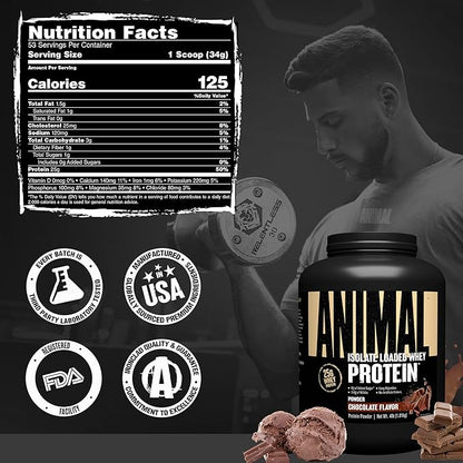 Animal Whey Isolate Protein Powder - Loaded for Pre & Post Workout Muscle Builder and Recovery with