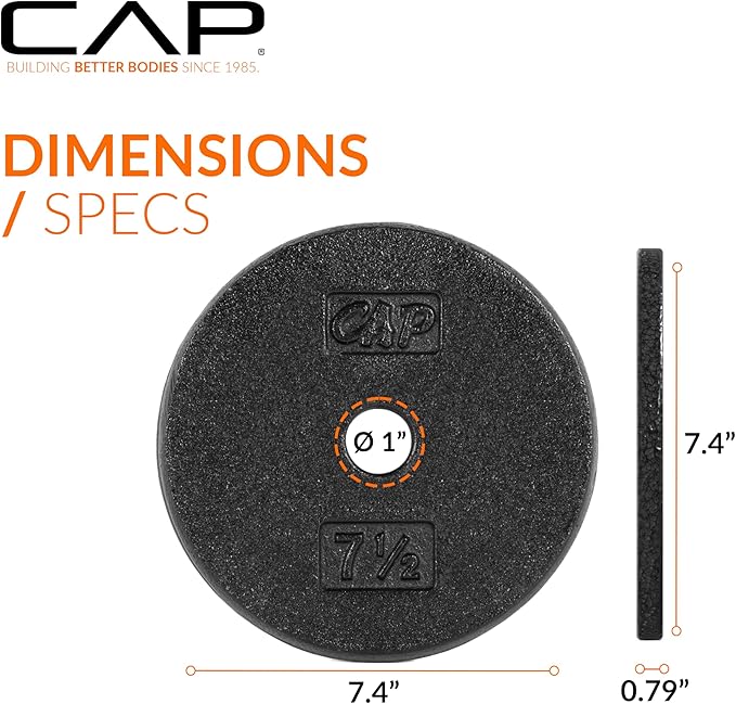 CAP Barbell Standard 1-Inch Cast Iron Weight Plates - Singles & Sets | 1.25-50 lbs | Multiple