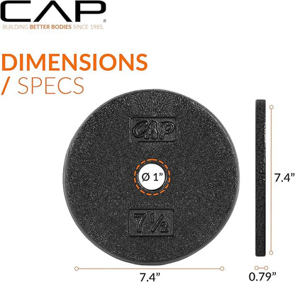 CAP Barbell Standard 1-Inch Cast Iron Weight Plates - Singles & Sets | 1.25-50 lbs | Multiple