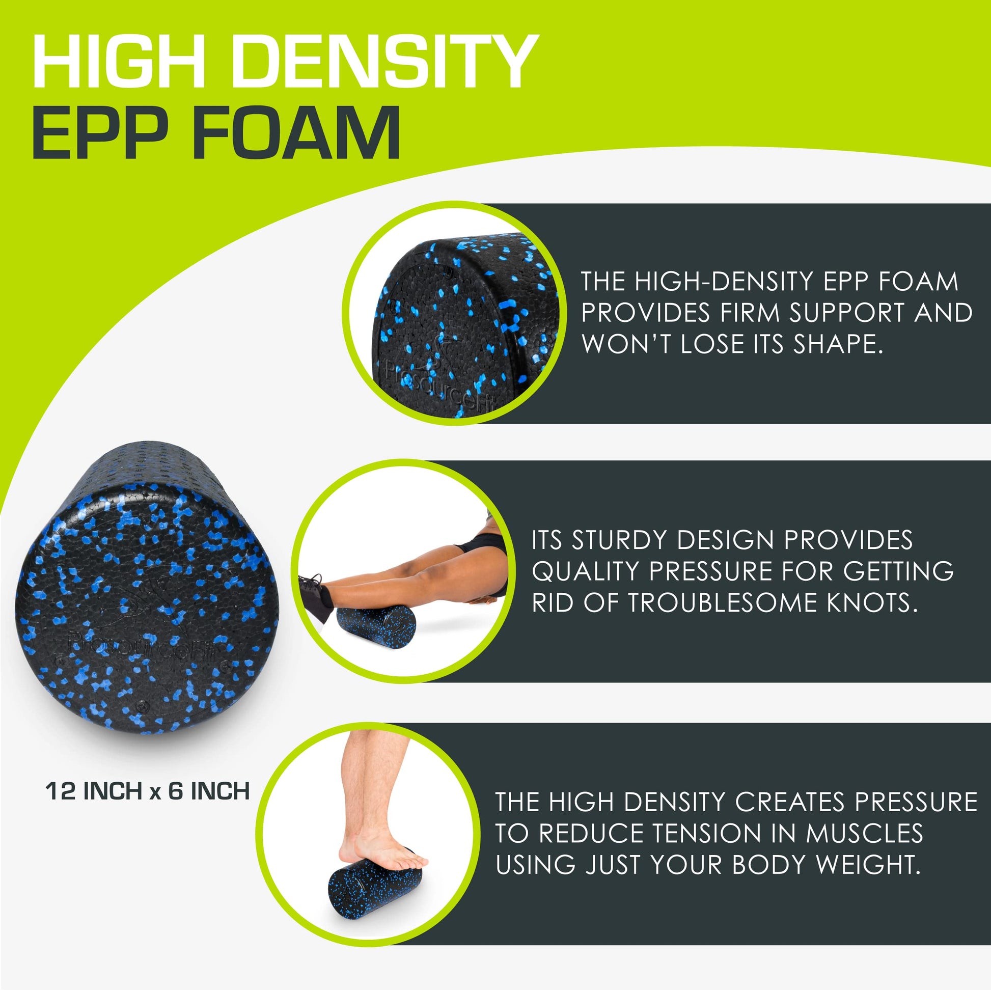 ProsourceFit High Density Foam Rollers 12 - inches long, Firm Full Body Athletic Massage Tool for