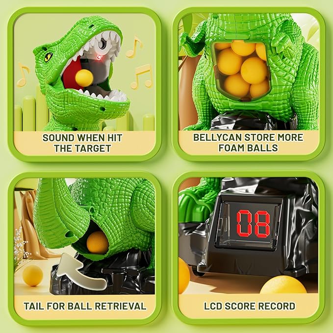 Moveable Dinosaur Shooting Toys for Kids 3-8 Years, Movable Shooting Target Toy with Air Pump Guns