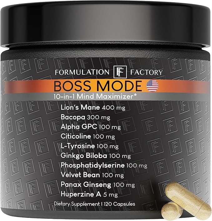 Boss Mode 10-in-1 Nootropic Cognitive Enhancement Supplement, Focus & Memory Booster, Featuring