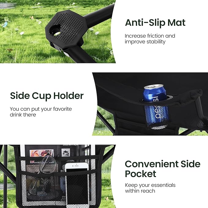HIGH POINT SPORTS 2 Pack Portable Camping Chair for Adults, Folding Outdoor Camp Chair Lightweight