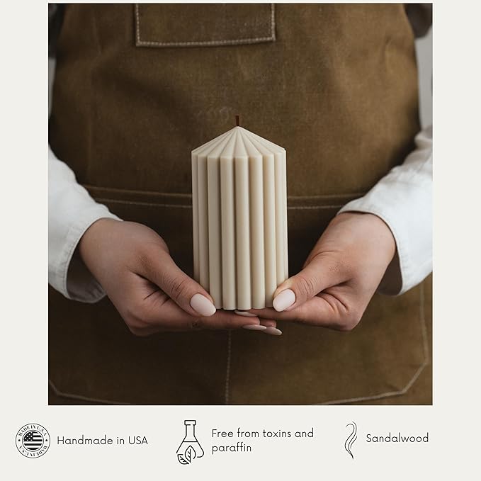 LAWA Ribbed Peak Pillar Candle - Large Beautiful Handmade Pillar Scented Soy Wax Candle Elegant
