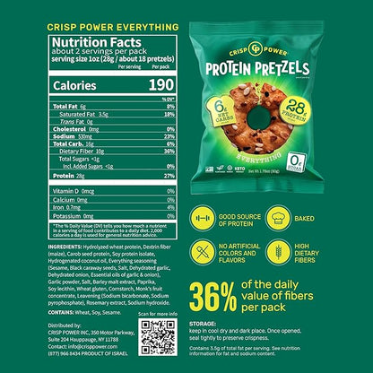 Crisp Power Protein Pretzels, Variety Pack With Sea Salt, Sesame, & Everything, Vegan Keto Snack