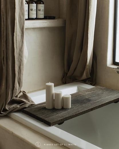 LAWA Roman Handmade Tall Ribbed Pillar Candle - Beautiful Scented Soy Wax Stripped Dinner Candle |