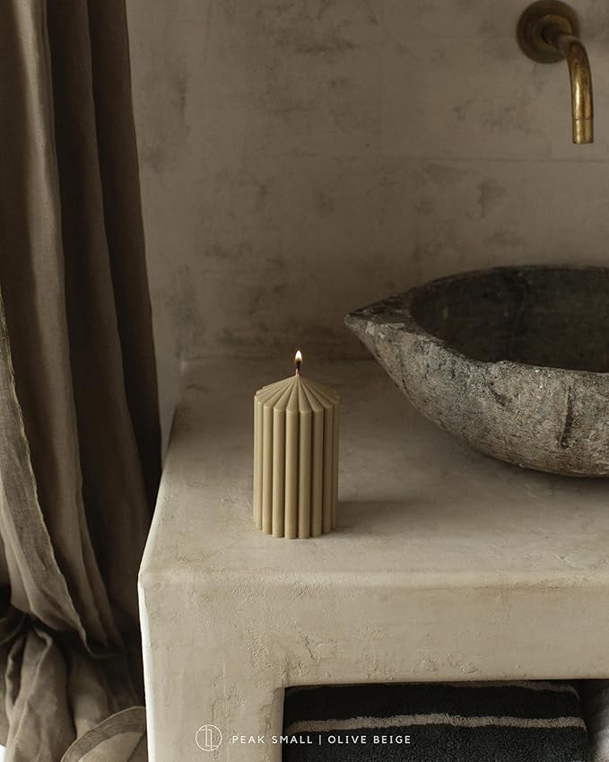 LAWA Ribbed Peak Pillar Candle - Large Beautiful Handmade Pillar Scented Soy Wax Candle Elegant