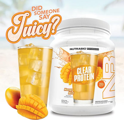 NutraBio Clear Protein Powder, Mango Mist - 20 Servings, 20g Clear Whey Protein Isolate, 0 Sugar