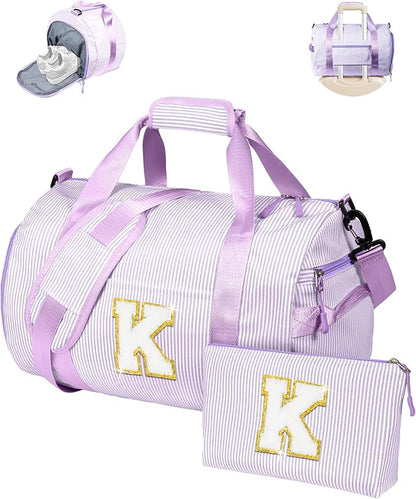 Gifts for Niece, Girl Gym Bag, Kids Initial Overnight Duffel Bags with Shoe Compartment
