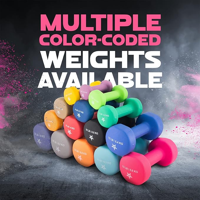 Yes4All Neoprene Coated Dumbbell Hand Weight Sets of 2 - Multiple Weight Options with 15 Colors