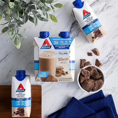Atkins Milk Chocolate Delight High Protein Shake, 15g Protein, Low Glycemic , 2g Net Carb, 1g