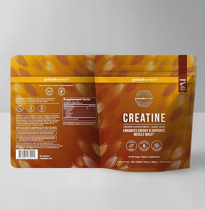 Primal Harvest Creatine Powder Supplement for Men and Women's Fitness, Workouts, and Muscle Growth