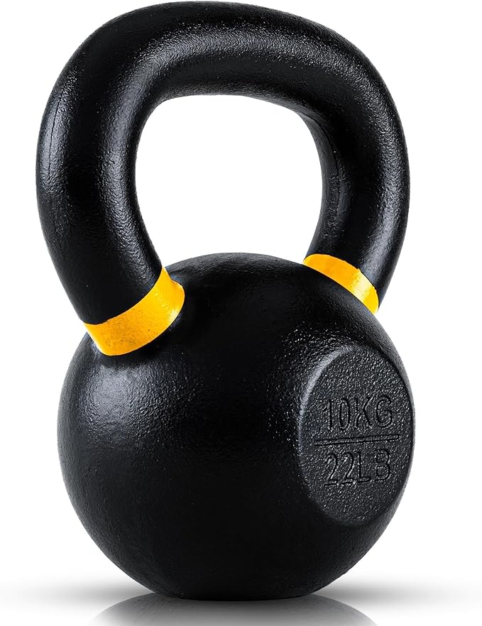 Single Cast Iron Kettlebell | Powder Coated - Wide Handle Weights for Core & Glute Workouts;