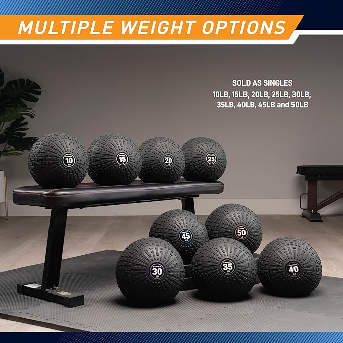 Marcy Slam Ball, 10–50 lbs Dead Weight, Non-Bounce, Sand-Filled Medicine Ball with Durable PVC
