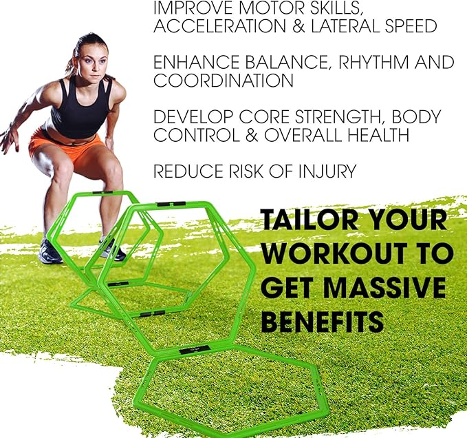 Yes4All Hex Agility Rings/Speed Rings with Carrying Bag – Hexagon Rings, Agility Hurdles for