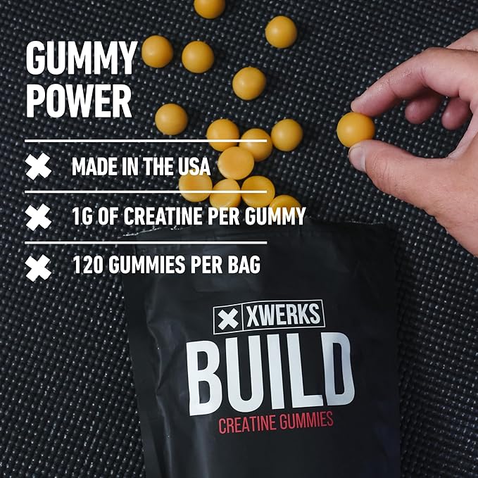 Xwerks Build Creatine Gummies for Men and Women, 120 Count, 100% Pure Creatine Monohydrate