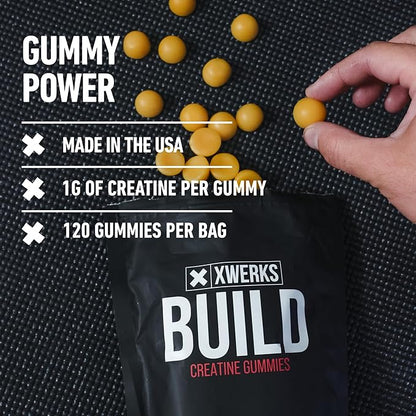 Xwerks Build Creatine Gummies for Men and Women, 120 Count, 100% Pure Creatine Monohydrate