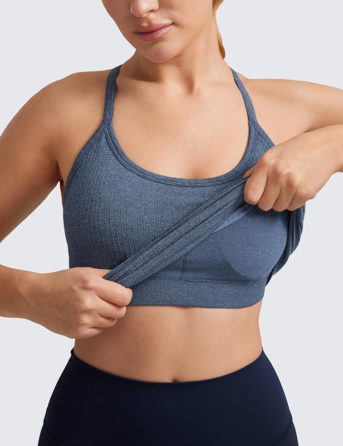 CRZ YOGA Seamless Workout Tank Tops for Women Racerback Athletic Camisole Sports Shirts with Built