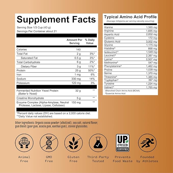 RNWY 25g Chocolate Protein + 5g Creatine Powder, Vegan Plant-Based Protein with Digestive Enzymes