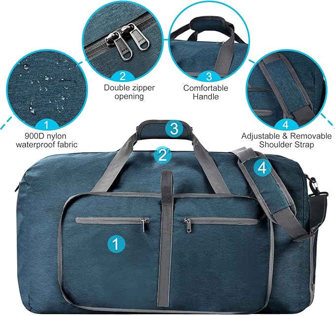 Felipe Varela Duffle Bag with Shoes Compartment and Adjustable Strap,Foldable Travel Duffel Bags