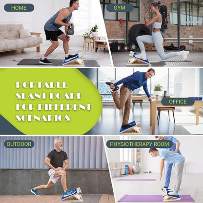 Slant Board for Calf Stretching, Adjustable Portable Wooden Incline Board for Calf Stretcher with