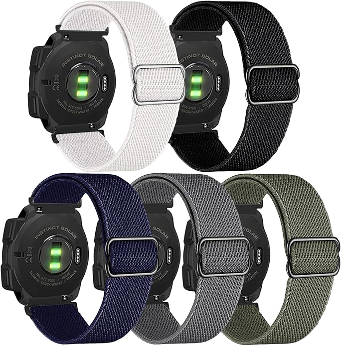 5 Packs Stretchy Nylon Bands Compatible with Garmin Instinct/Instinct 2 Solar, 22mm Sport