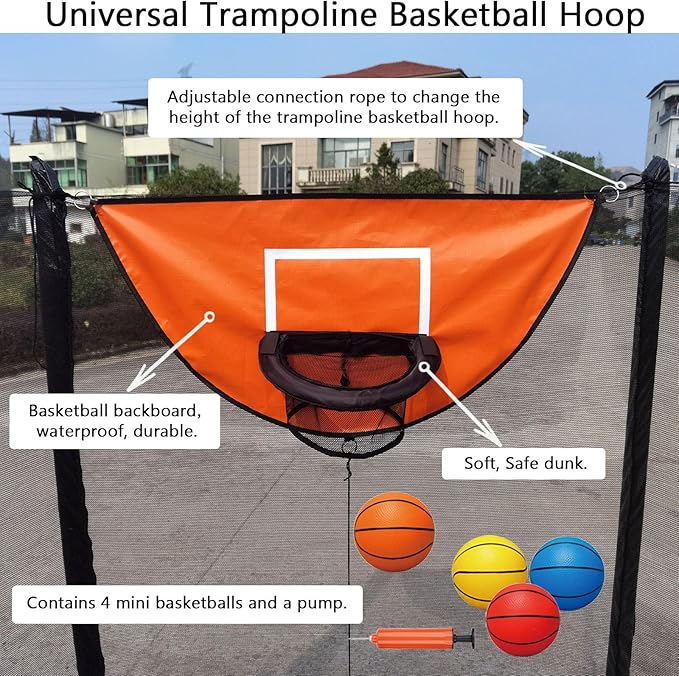 Trampoline Basketball Hoop, with Pump and 4 Mini Balls, Easy to Install, Universal Trampoline