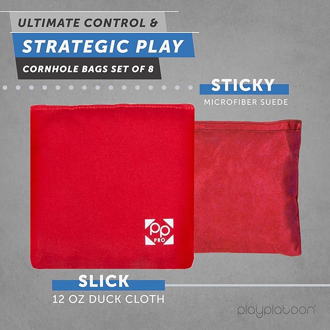 Professional Cornhole Bags - Set of 8 Regulation All Weather Double Sided - Sticky Side/Slick Side