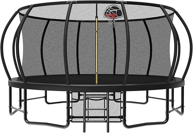 12 14 15 16FT Outdoor Trampolines for Kids and Adults, Pumpkin Trampolin with Curved Poles