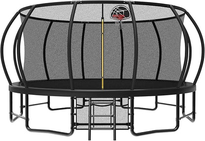 12 14 15 16FT Outdoor Trampolines for Kids and Adults, Pumpkin Trampolin with Curved Poles