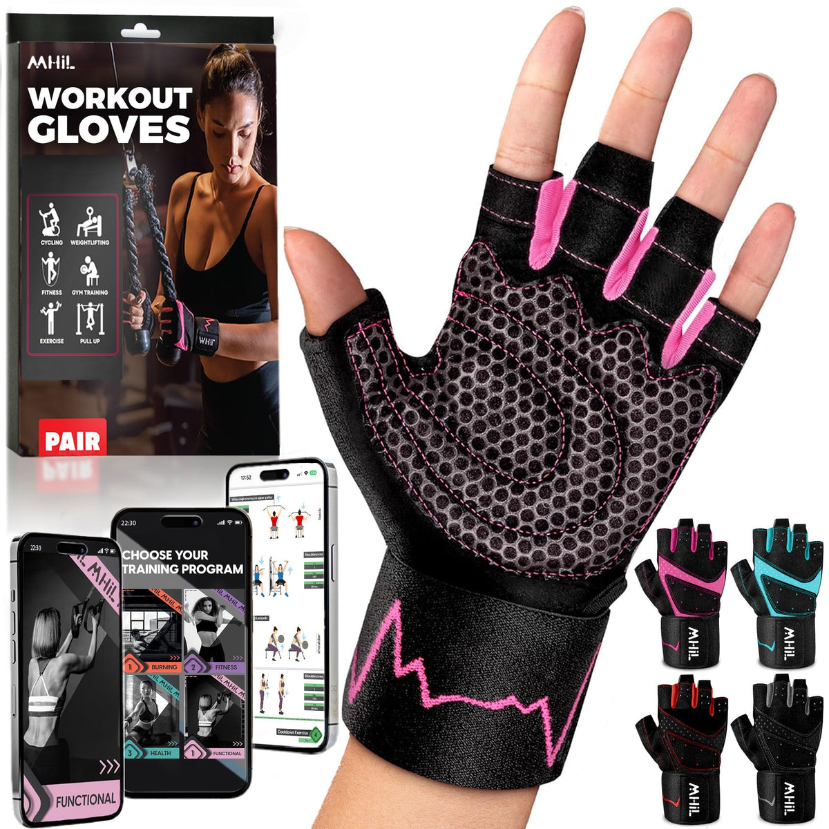 MhIL Workout Gloves for Women – Breathable Gym Gloves for Women with Palm Protection and Enhanced