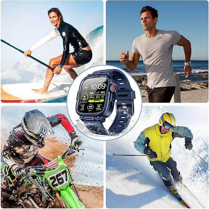 Dsytom Waterproof Case with Band Compatible for Apple Watch Band 46mm 45mm 44mm 42mm(S11/10) 41mm