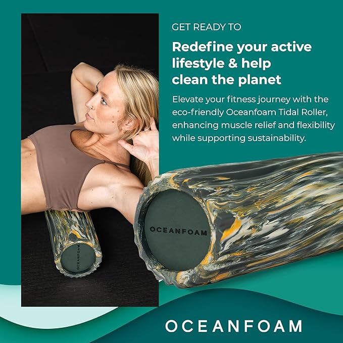 Oceanfoam Tidal Roller - Hunter, Gold & Natural Marbled - Muscle Massage Foam Roller for Back Pain