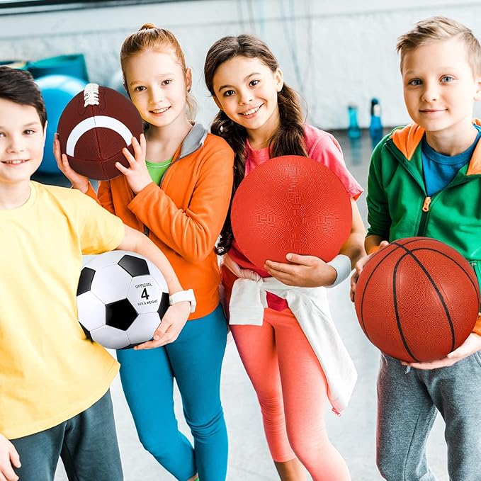 Leyndo 18 Pcs Sports Ball Set for Kids, Official Size Basketball Football Soccer Ball Playground