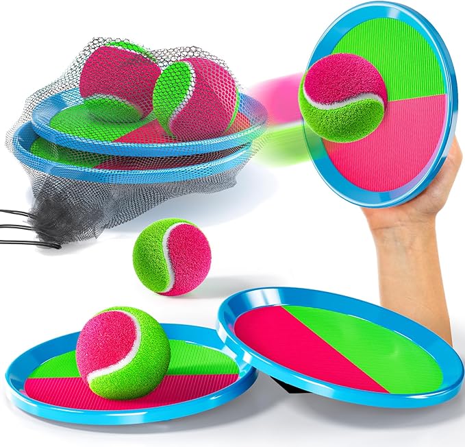 Toss and Catch Ball Game Set, Beach Outdoor Toys for Kids Boys with Paddle, Balls and Storage Bag