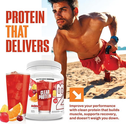 NutraBio Clear Protein Powder, Fruit Punch - 20 Servings, 20g Clear Whey Protein Isolate, 0 Sugar