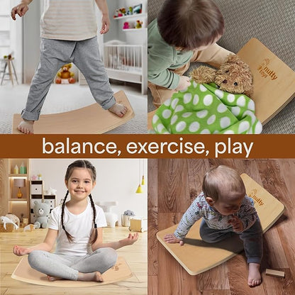 NUTTY TOYS Montessori Wooden Wobble Board for Kids & Adults -100% Natural Wood Balance Board