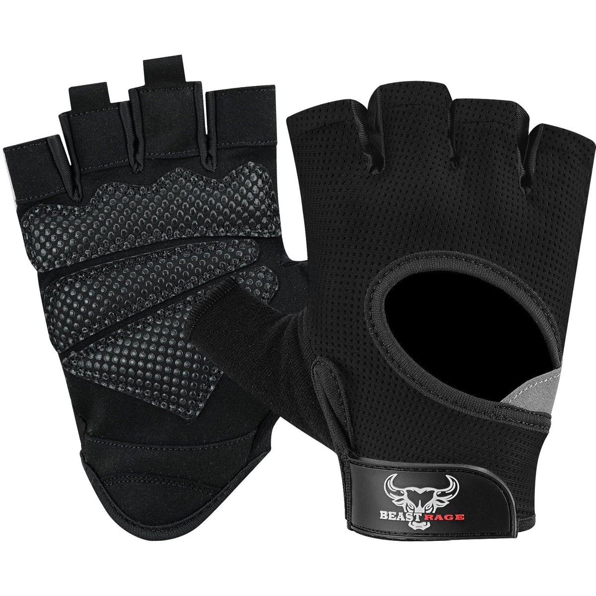 BEAST RAGE Workout Gloves for Men and Women, Fingerless Weight Lifting Gloves with Palm Protection