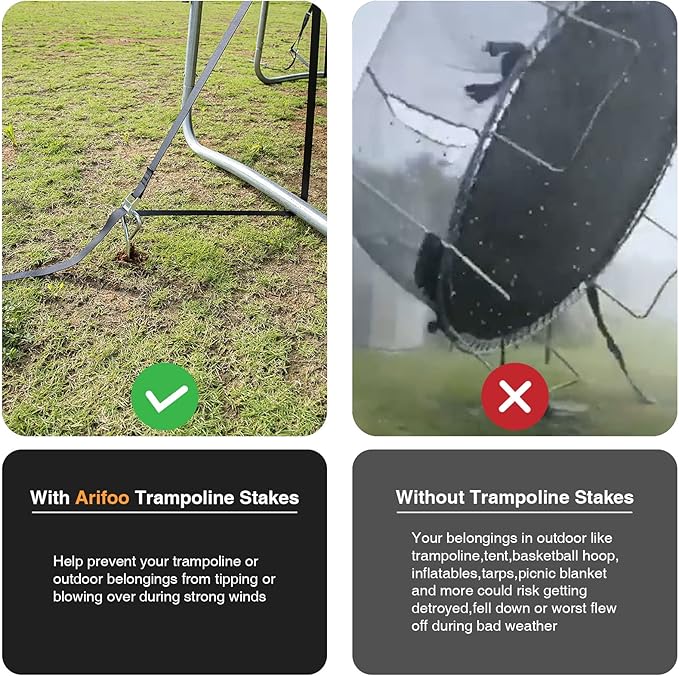 Trampoline Stakes Heavy Duty Strong and Galvanized Steel Corkscrew High Wind Anchor Kit for