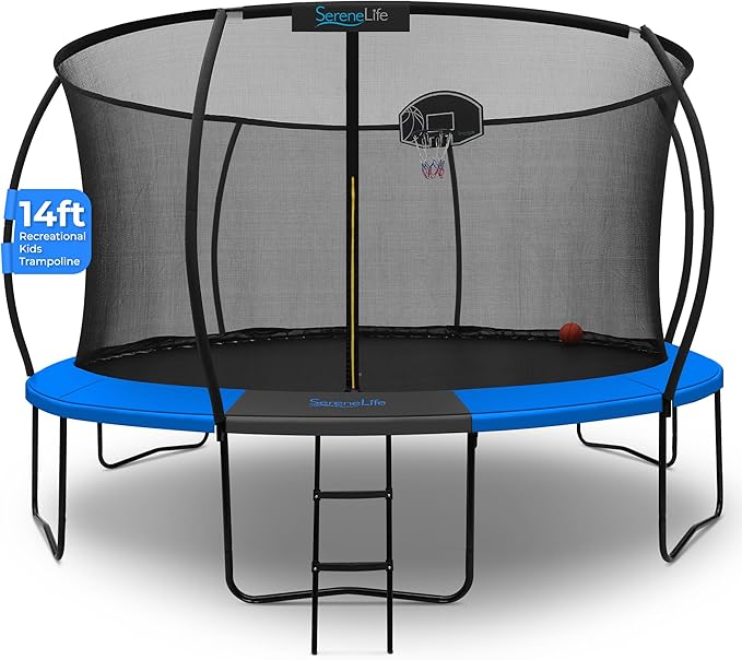 SereneLife 8FT 10FT 12FT 14FT Outdoor Trampoline for Kids - Recreational Backyard Trampoline with
