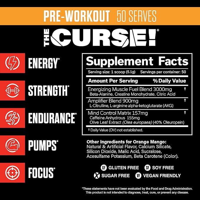 JNX SPORTS The Curse! Pre Workout Powder for Men & Women, Caffeine, Beta-Alanine, Creatine