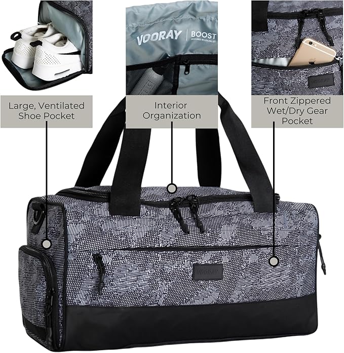 Vooray 22L Boost Duffle Bag – Small Gym Bag for Men and Women, Lightweight Travel Duffel with Shoe