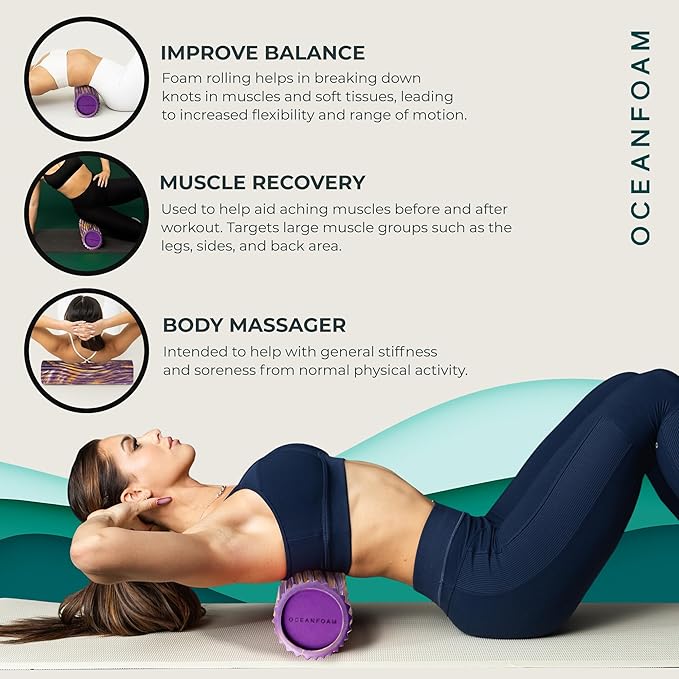 Oceanfoam Tidal Roller - Purple, Gold & Natural Marbled - Muscle Massage Foam Roller for Back Pain
