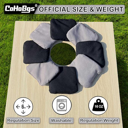 CoHoBgs Corn Hole Bags Set 8, Professional Cornhole Bags Dual-Sided Slick & Stick Resin Filled