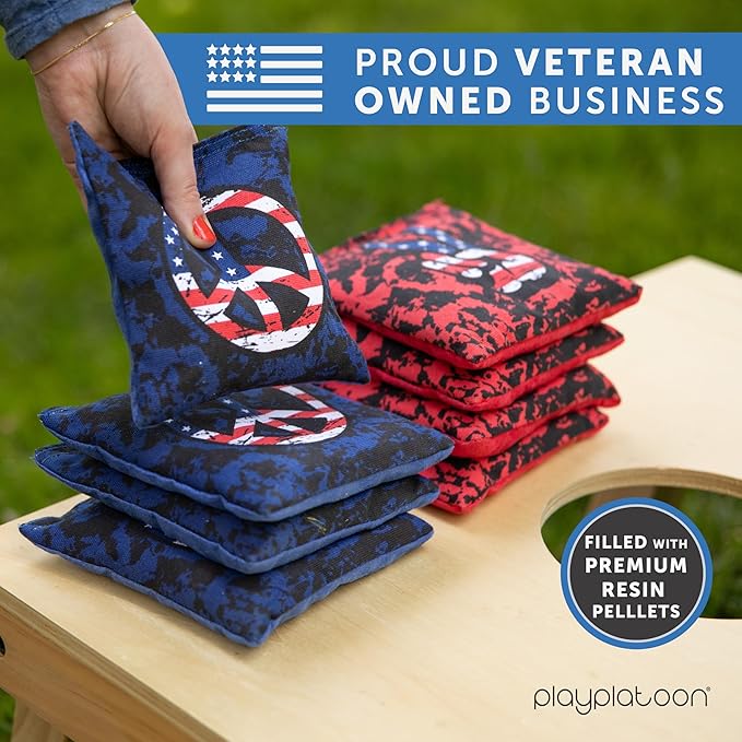 Professional Cornhole Bags - Set of 8 Regulation All Weather Double Sided - Sticky Side/Slick Side