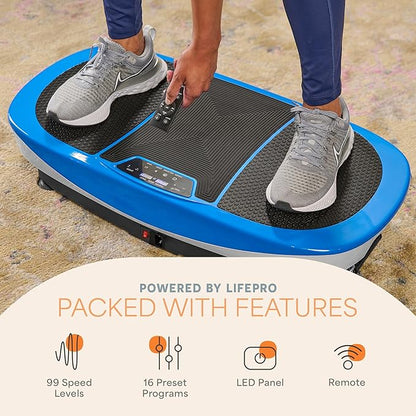 Lifepro Rumblex Max 4D Black Vibration Plate Exercise Machine with Loop Resistance Bands for Home