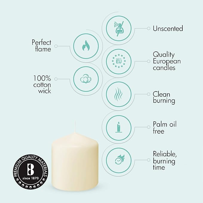 BOLSIUS 6 White Pillar Candles Bulk - 3x3 Inches Candle Set - 25+ Hours Clean Burning - No Palm Oil